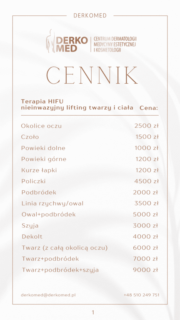 Cennik terapia HIFU nieinwazyjny lifting twarzy i ciała